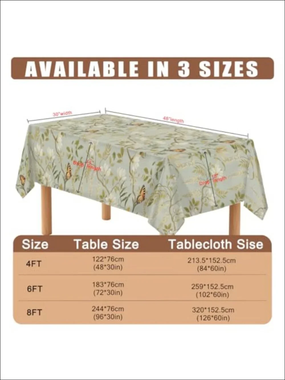 Waterproof Rectangular Tablecloth 84x60 Floral Polyester Nylon Dining